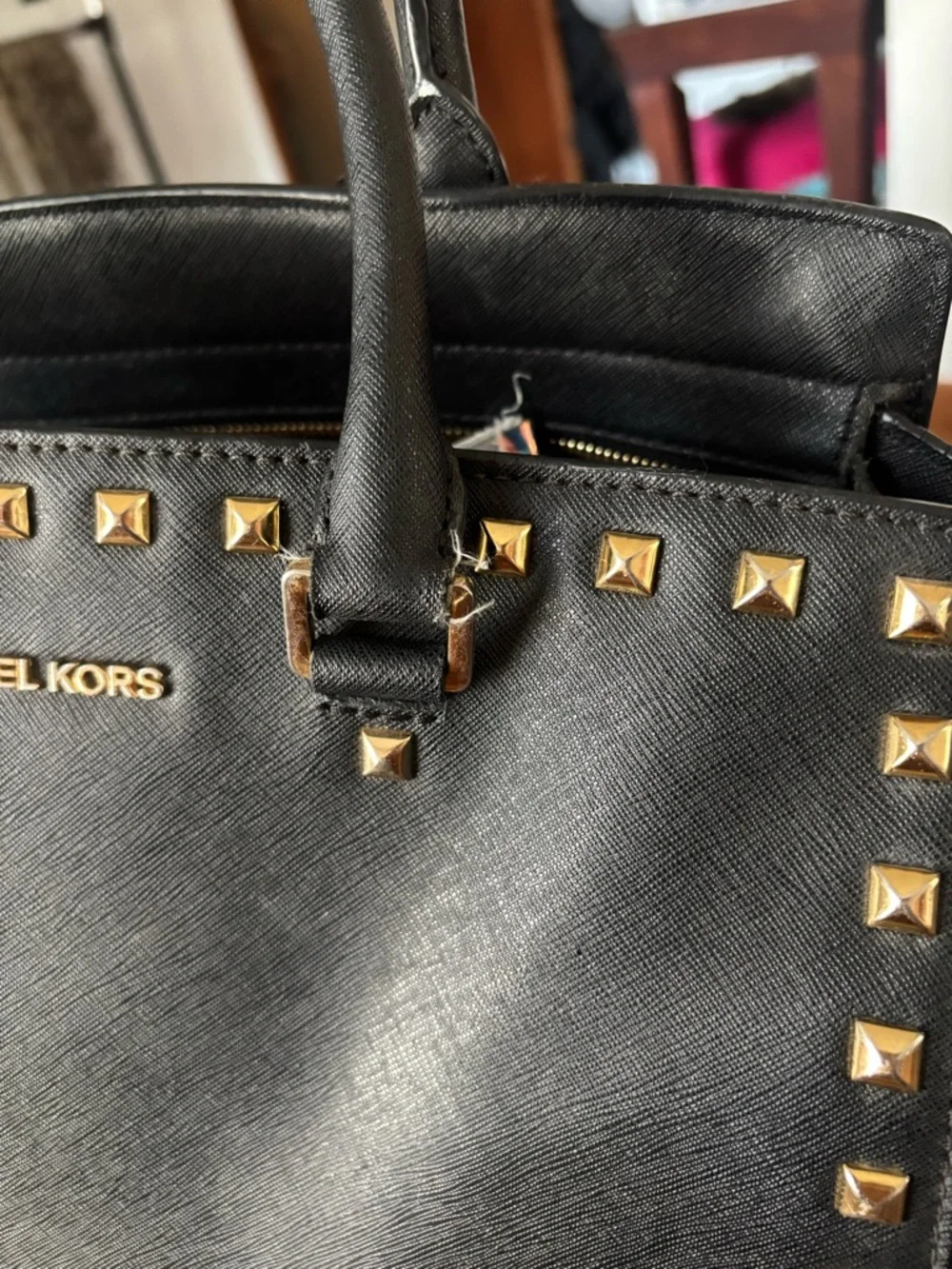 Michael Kors large Selma Black Saffiano Leather Studded Tote